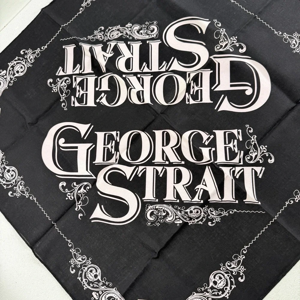 Vintage George Strait Country Music Texas Black Bandana Scarf 22